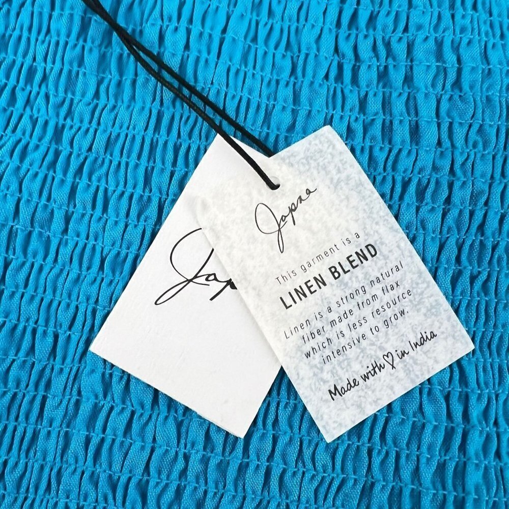 Japna Halter Crop Top Blue Wrap smocked Linen Blend Size L - Picture 4 of 7